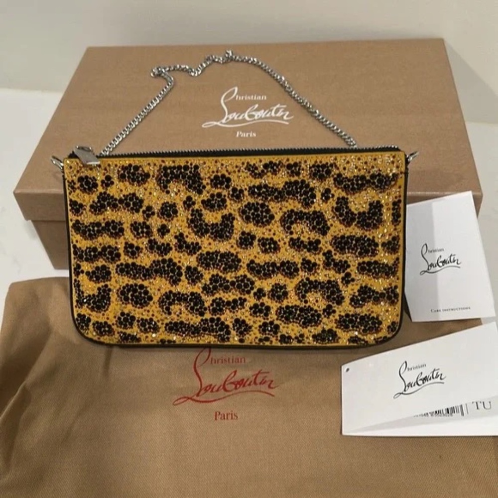 Christian Louboutin Leopard Strass Loubila Clutch/Shoulder Bag New With Tags